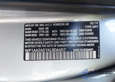 2019 Porsche Macan z USA, uszkodzony, nr VIN WP1AA2A51KLB06657